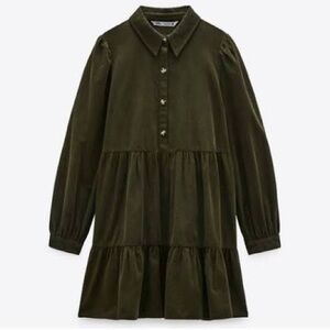 Zara corduroy babydoll dress in khaki green